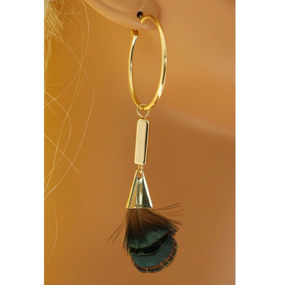 Express Feather Dangle-Earrings Gold/Brown NWT - Picture 4 of 4
